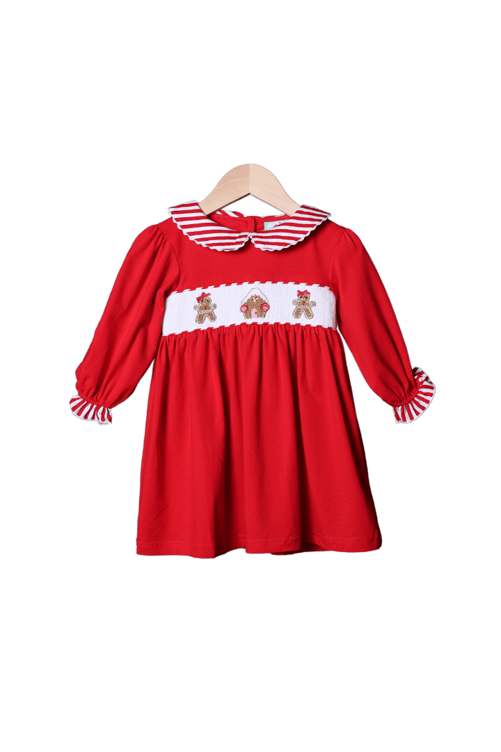 The Smocked Flamingo Apparel & Accessories Smocked Gingerbread Red Knit Dress