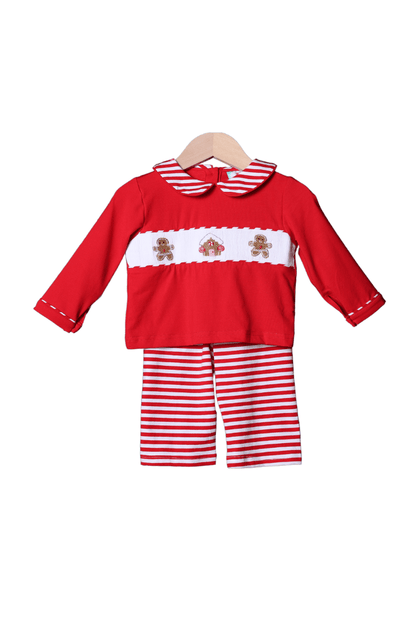 The Smocked Flamingo Apparel & Accessories Smocked Gingerbread Red Knit Pant Set