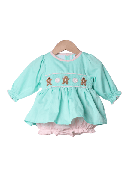 The Smocked Flamingo Apparel & Accessories Smocked Gingerbread Sweets Mint Skirted Bubble