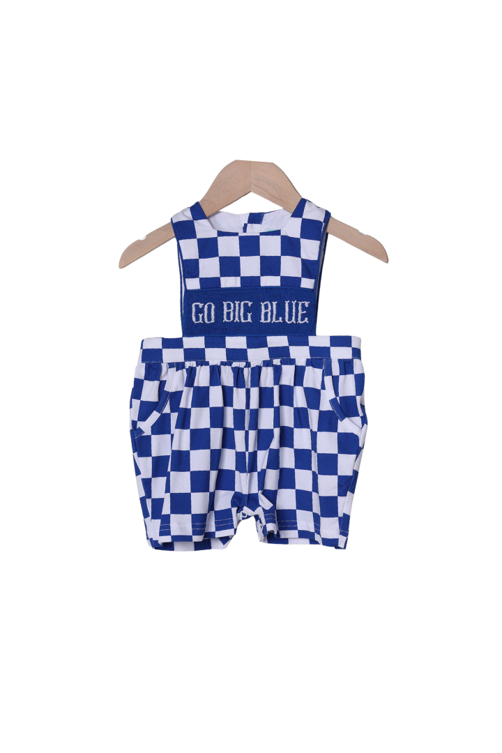 The Smocked Flamingo Apparel & Accessories Smocked Go Big Blue Checkered Romper
