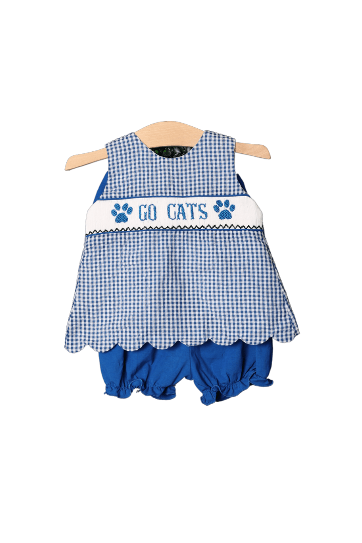 The Smocked Flamingo Apparel & Accessories Smocked Go Cats Blue Bow Set