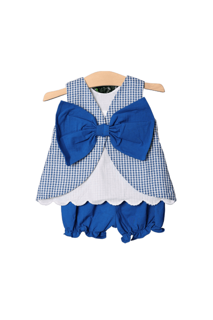 The Smocked Flamingo Apparel & Accessories Smocked Go Cats Blue Bow Set