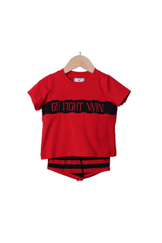 The Smocked Flamingo Apparel & Accessories Smocked Go, Fight, Win Red/Black Stripe Short Set