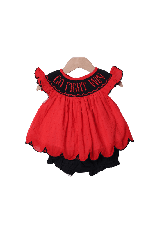 The Smocked Flamingo Apparel & Accessories Smocked Go, Fight, Win Red/Black Swiss Dot Bloomer Set