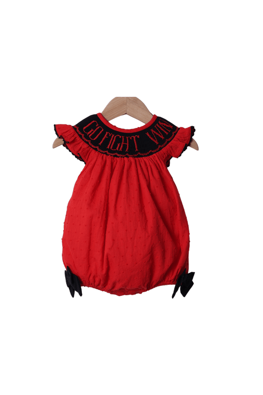 The Smocked Flamingo Apparel & Accessories Smocked Go, Fight, Win Red/Black Swiss Dot Bow Bubble
