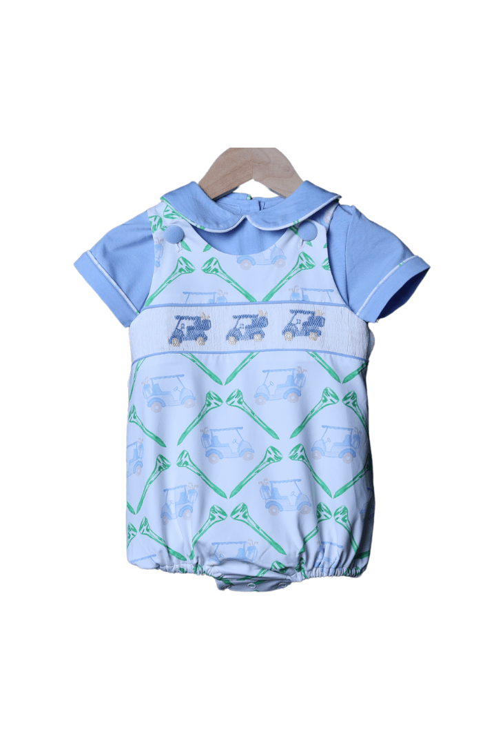 The Smocked Flamingo Apparel & Accessories Smocked Golf Cart Blue Bubble and Shirt