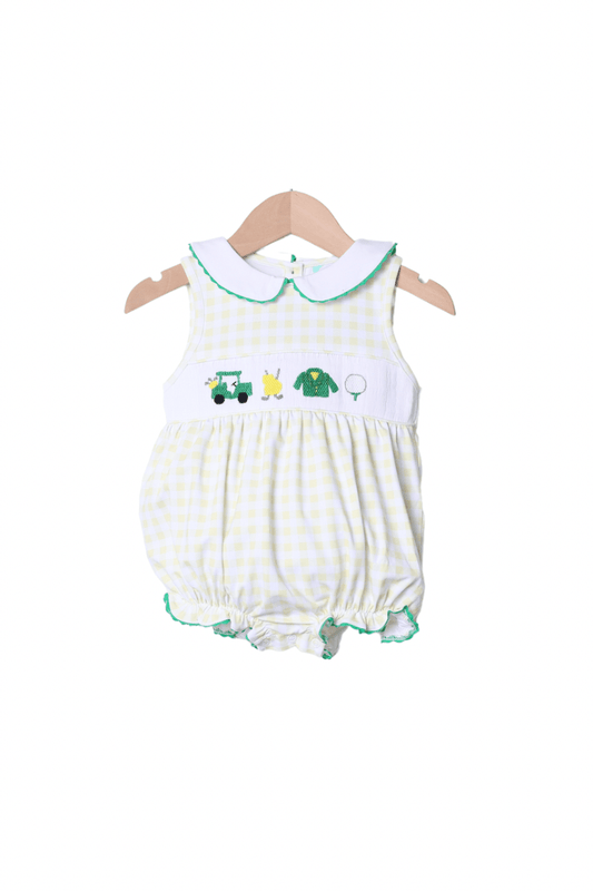 The Smocked Flamingo Apparel & Accessories Smocked Golf Classics Yellow Gingham Bubble