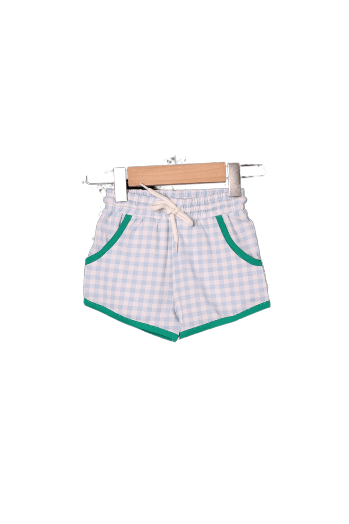 The Smocked Flamingo Apparel & Accessories Smocked Golf Green and Blue Gingham Short Set