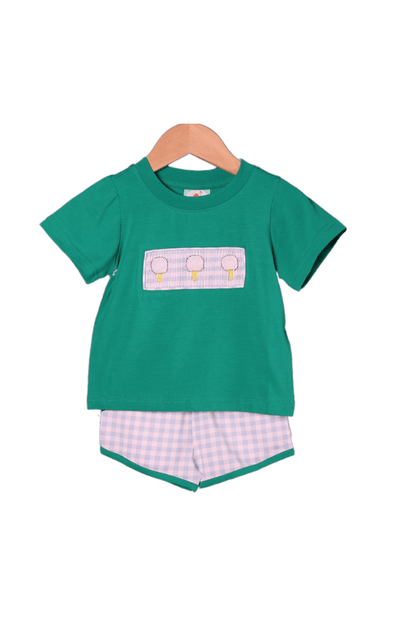 The Smocked Flamingo Apparel & Accessories Smocked Golf Green and Blue Gingham Short Set