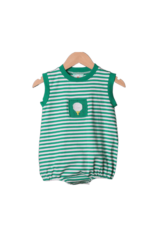 The Smocked Flamingo Apparel & Accessories Smocked Golf Green Stripe Bubble