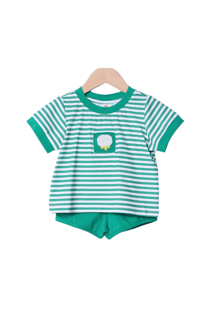 The Smocked Flamingo Apparel & Accessories Smocked Golf Green Stripe Short Set