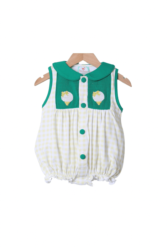 The Smocked Flamingo Apparel & Accessories Smocked Golf Yellow Gingham Bow Bubble