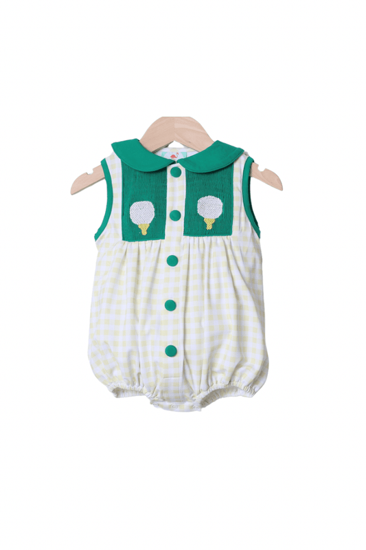 The Smocked Flamingo Apparel & Accessories Smocked Golf Yellow Gingham Bubble