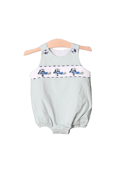 The Smocked Flamingo Apparel & Accessories Smocked Green Stripe Airplane Bubble