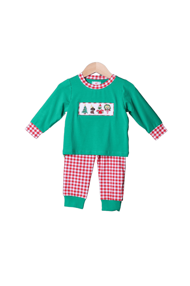 The Smocked Flamingo Apparel & Accessories Smocked Grouch Green Knit Jogger Set