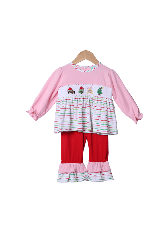 The Smocked Flamingo Apparel & Accessories Smocked Grouch Multi Color Stripe Pant Set