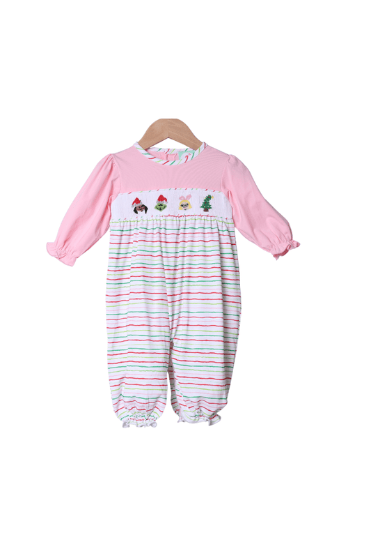 The Smocked Flamingo Apparel & Accessories Smocked Grouch Multi Color Stripe Romper
