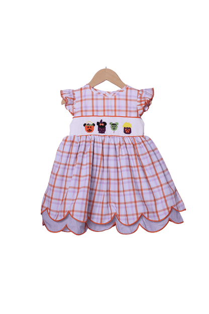 The Smocked Flamingo Apparel & Accessories Smocked Halloween Mouse Treats Plaid Dress