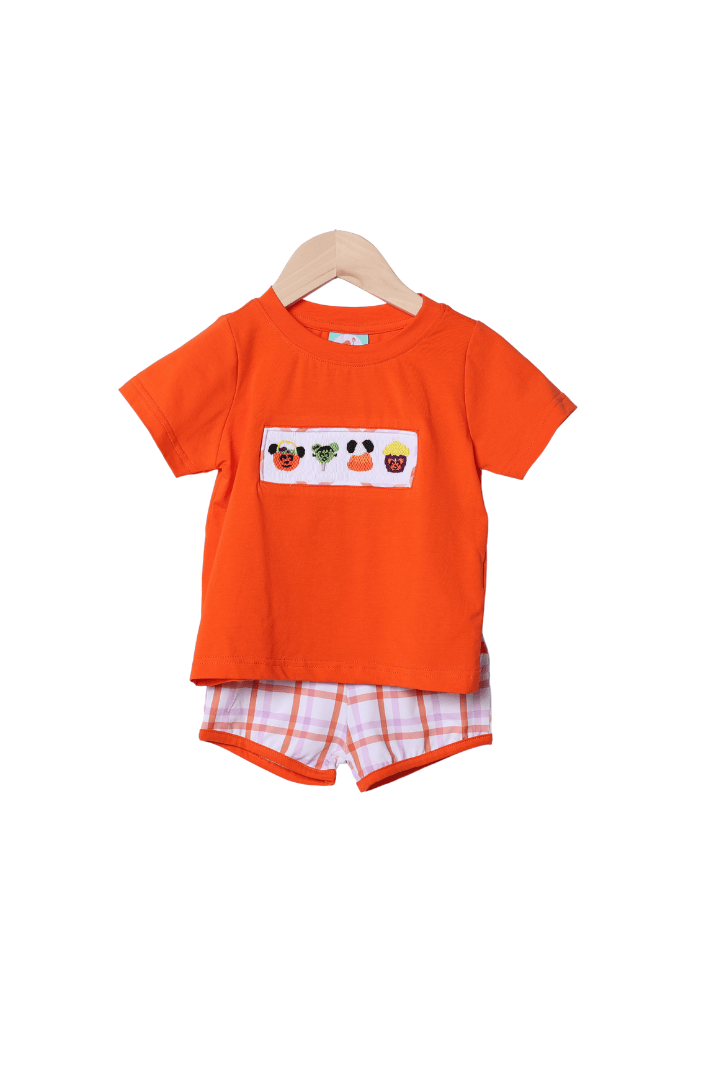 The Smocked Flamingo Apparel & Accessories Smocked Halloween Mouse Treats Plaid Short Set