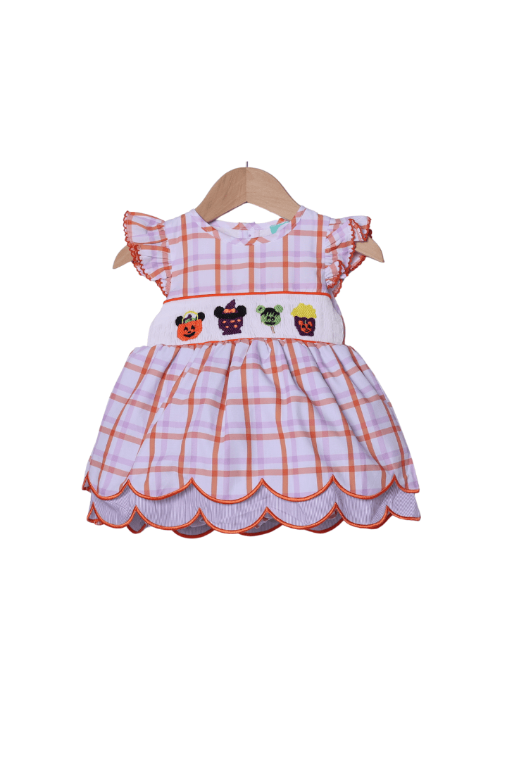 The Smocked Flamingo Apparel & Accessories Smocked Halloween Mouse Treats Plaid Skirted Bubble