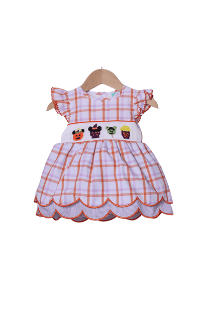 The Smocked Flamingo Apparel & Accessories Smocked Halloween Mouse Treats Plaid Skirted Bubble