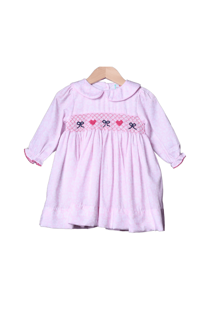 The Smocked Flamingo Apparel & Accessories Smocked Heart and Bow Pink Floral Dress