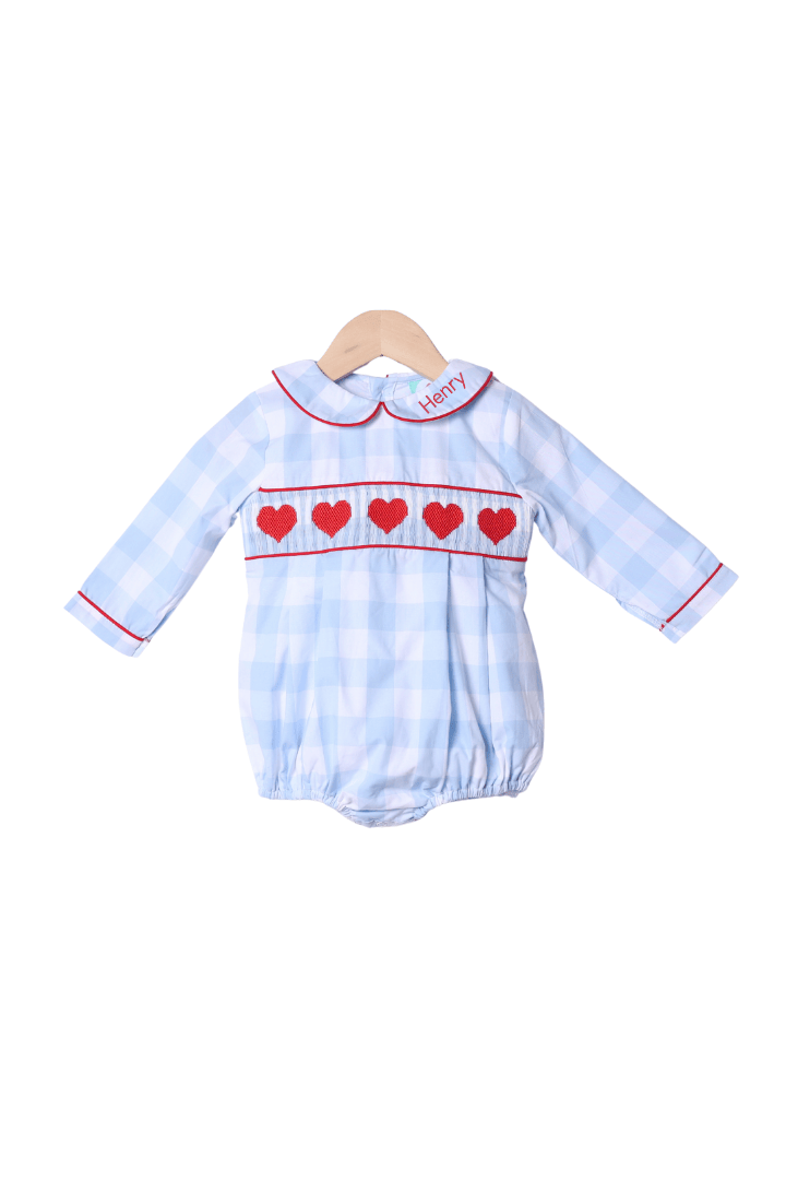 The Smocked Flamingo Apparel & Accessories Smocked Heart Blue Gingham Bubble