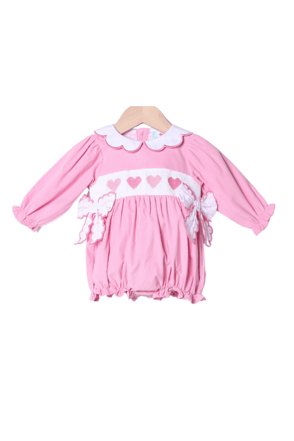 The Smocked Flamingo Apparel & Accessories Smocked Heart Pink Corduroy Bow Bubble