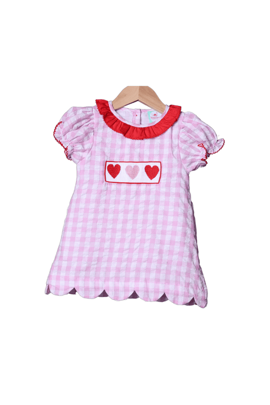 The Smocked Flamingo Apparel & Accessories Smocked Heart Pink Seersucker Dress