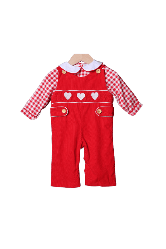 The Smocked Flamingo Apparel & Accessories Smocked Heart Red Corduroy Longall Set