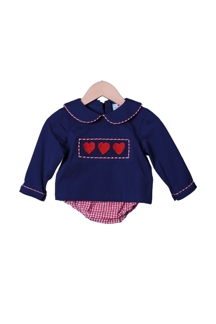 The Smocked Flamingo Apparel & Accessories Smocked Heart Red Seersucker Gingham Diaper Set