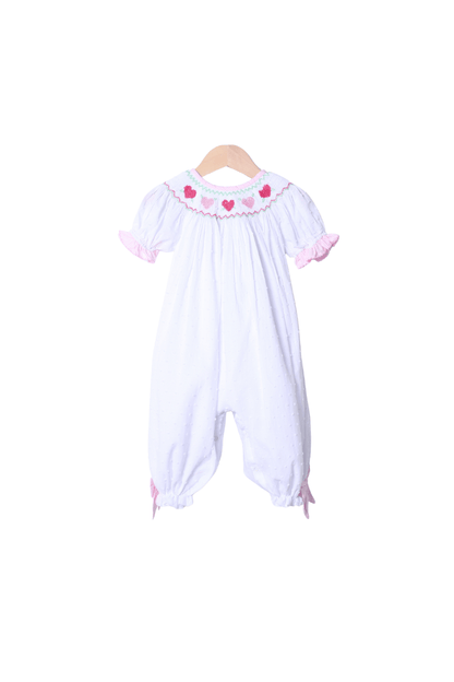 The Smocked Flamingo Apparel & Accessories Smocked Heart Swiss Dot/Pink Gingham Romper