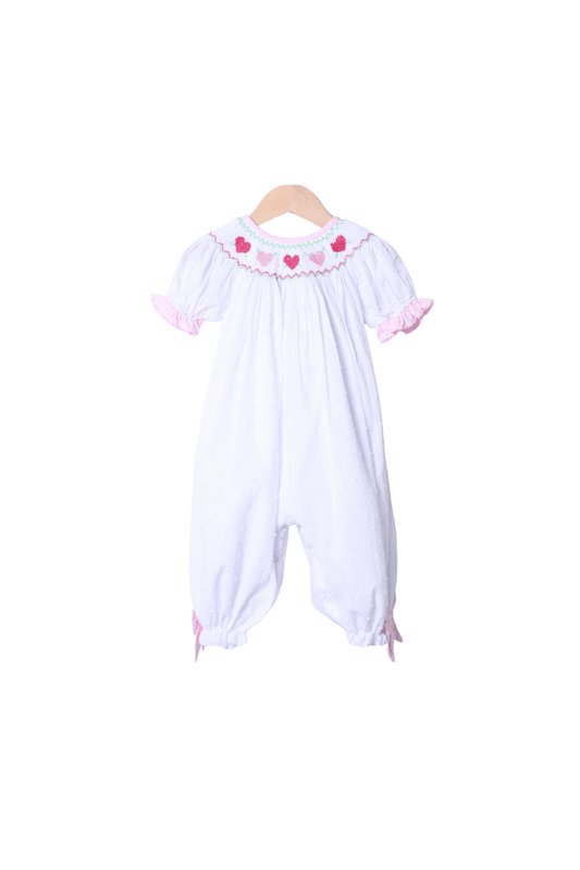 The Smocked Flamingo Apparel & Accessories Smocked Heart Swiss Dot/Pink Gingham Romper