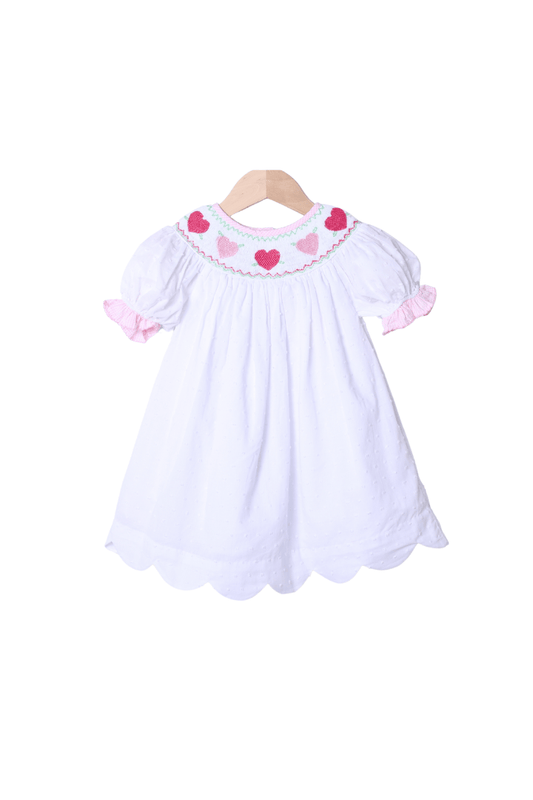 The Smocked Flamingo Apparel & Accessories Smocked Heart Swiss Dot/Pink Gingham Scalloped Dress