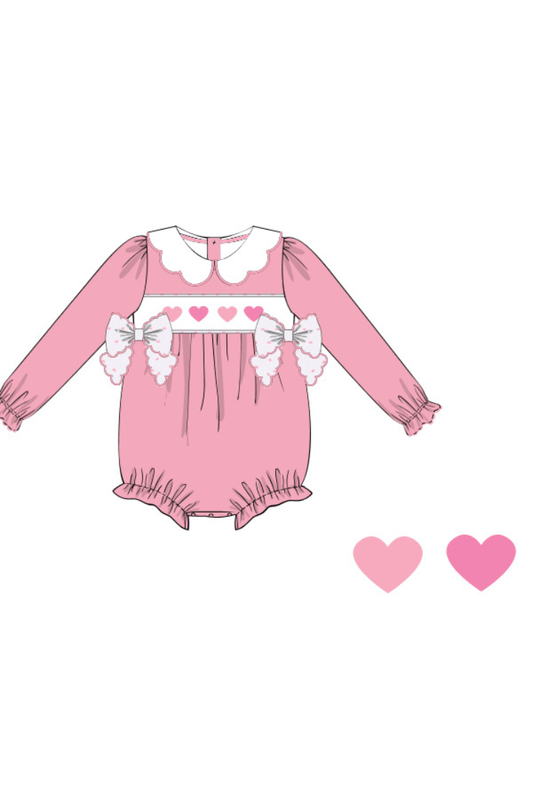 The Smocked Flamingo Apparel & Accessories Smocked Hearts Pink Corduroy Bubble