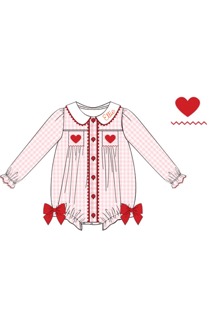 The Smocked Flamingo Apparel & Accessories Smocked Hearts Pink Gingham Bubble