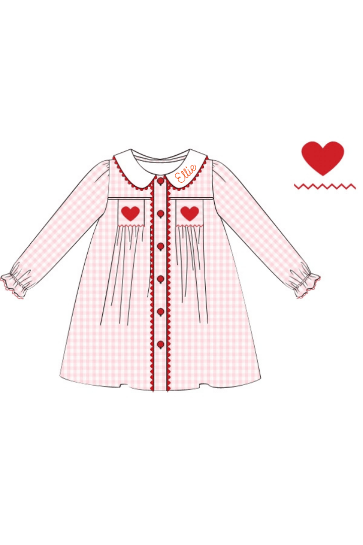 The Smocked Flamingo Apparel & Accessories Smocked Hearts Pink Gingham Dress