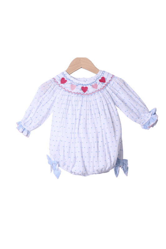 The Smocked Flamingo Apparel & Accessories Smocked Hearts Swiss Dot/Gingham Bishop Bubble