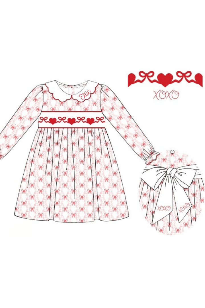 The Smocked Flamingo Apparel & Accessories Smocked Hearts XOXO Dress