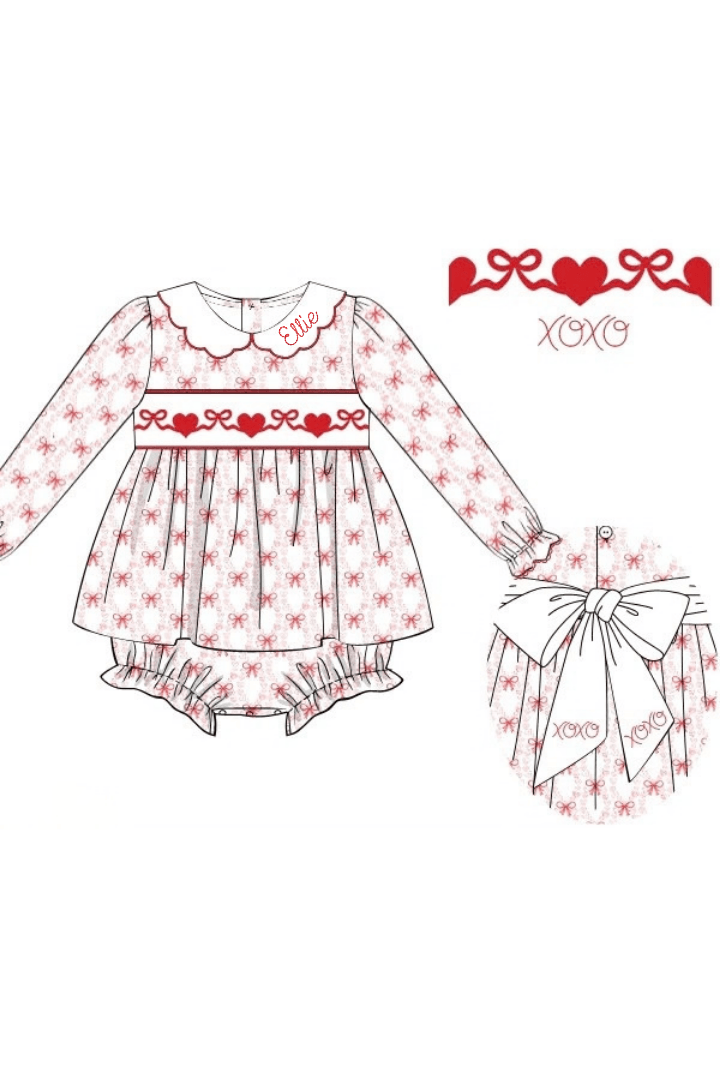 The Smocked Flamingo Apparel & Accessories Smocked Hearts XOXO Skirted Bubble