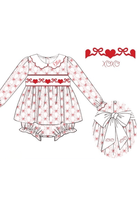 The Smocked Flamingo Apparel & Accessories Smocked Hearts XOXO Skirted Bubble