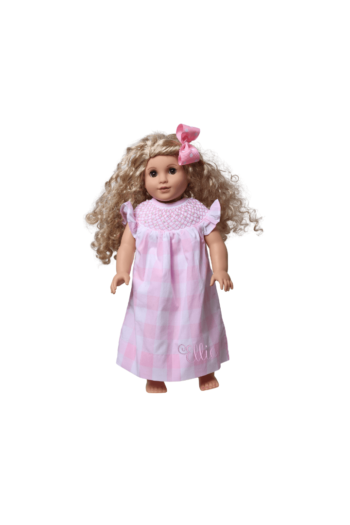 The Smocked Flamingo Apparel & Accessories Smocked Heirloom and Pearl Pink Buffalo-Doll Match