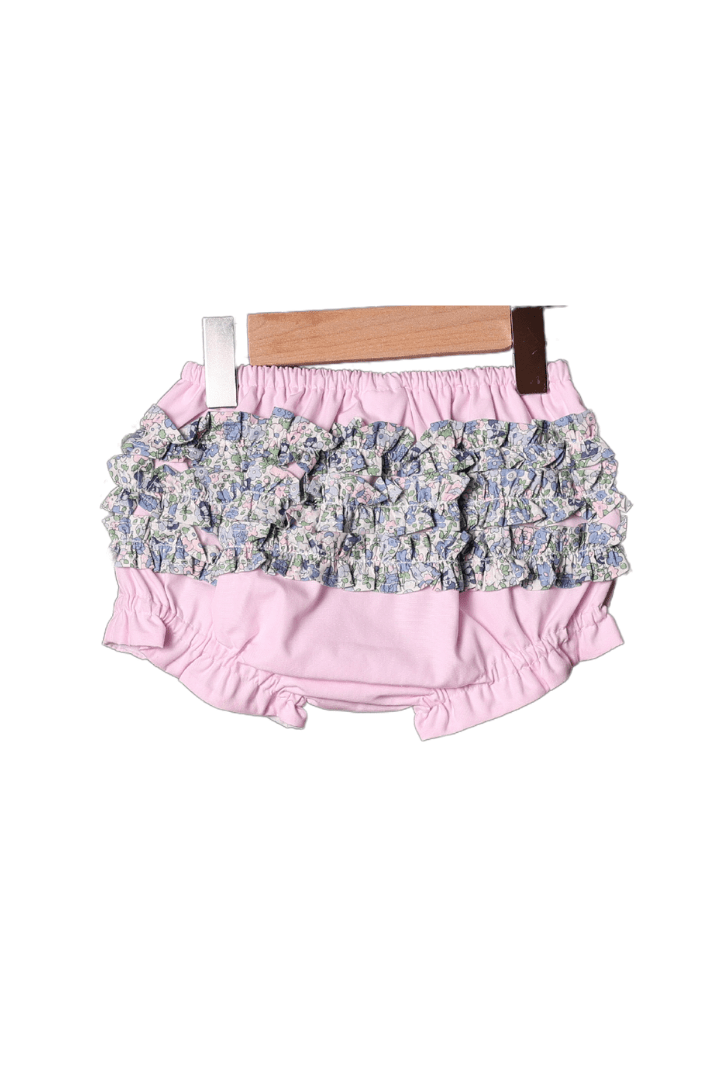 The Smocked Flamingo Apparel & Accessories Smocked Heirloom Blue and Pink Floral Short Sleeve Bloomer Set