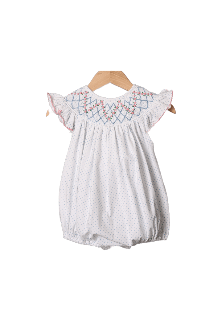 The Smocked Flamingo Apparel & Accessories Smocked Heirloom Blue Bitty Dot Bubble