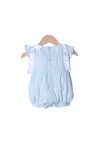 The Smocked Flamingo Apparel & Accessories Smocked Heirloom Blue Linen Bow Bubble