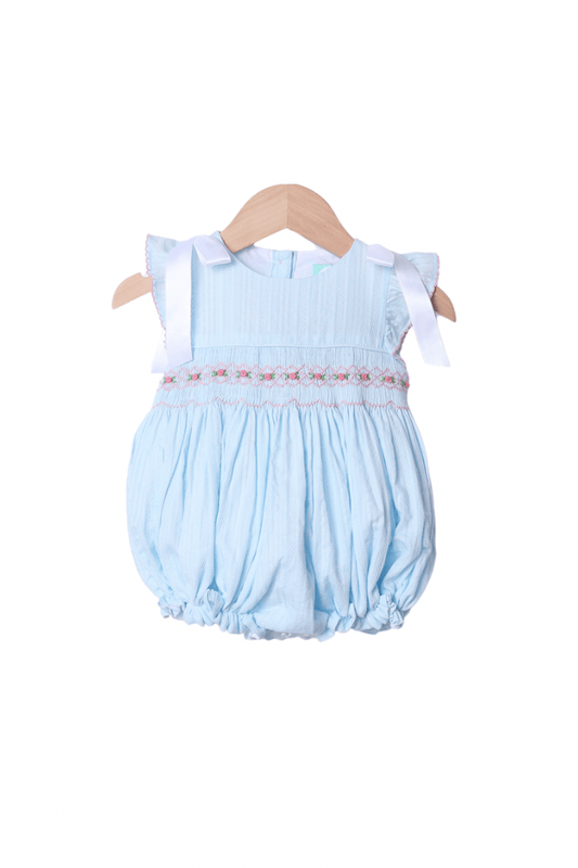 The Smocked Flamingo Apparel & Accessories Smocked Heirloom Blue Linen Bubble