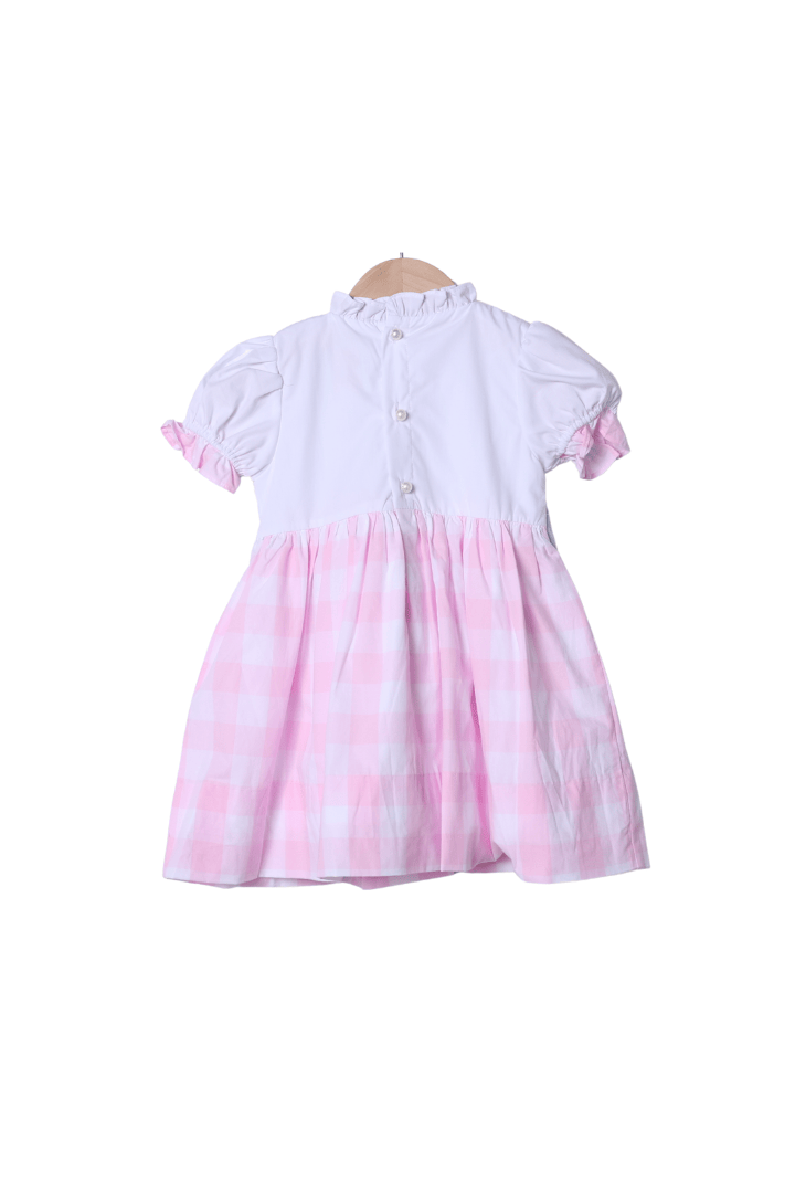 The Smocked Flamingo Apparel & Accessories Smocked Heirloom Bow Pink and Blue Buffalo Check Dress