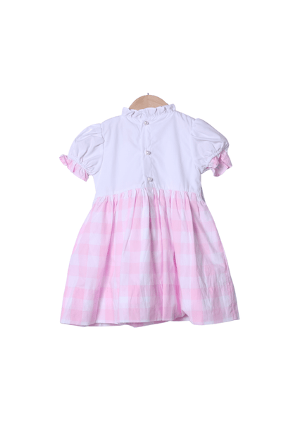 The Smocked Flamingo Apparel & Accessories Smocked Heirloom Bow Pink and Blue Buffalo Check Dress