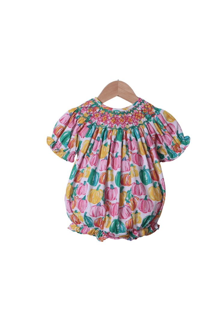 The Smocked Flamingo Apparel & Accessories Smocked Heirloom Colorful Pumpkins Bubble