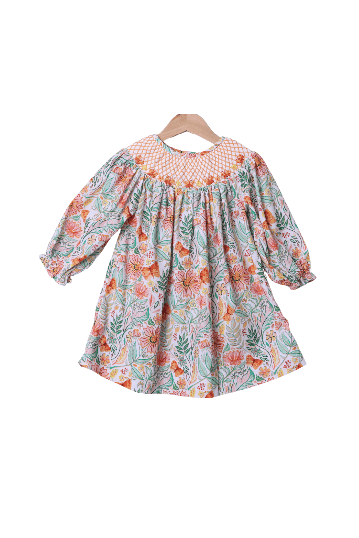 The Smocked Flamingo Apparel & Accessories Smocked Heirloom Fall Floral Butterfly Dress